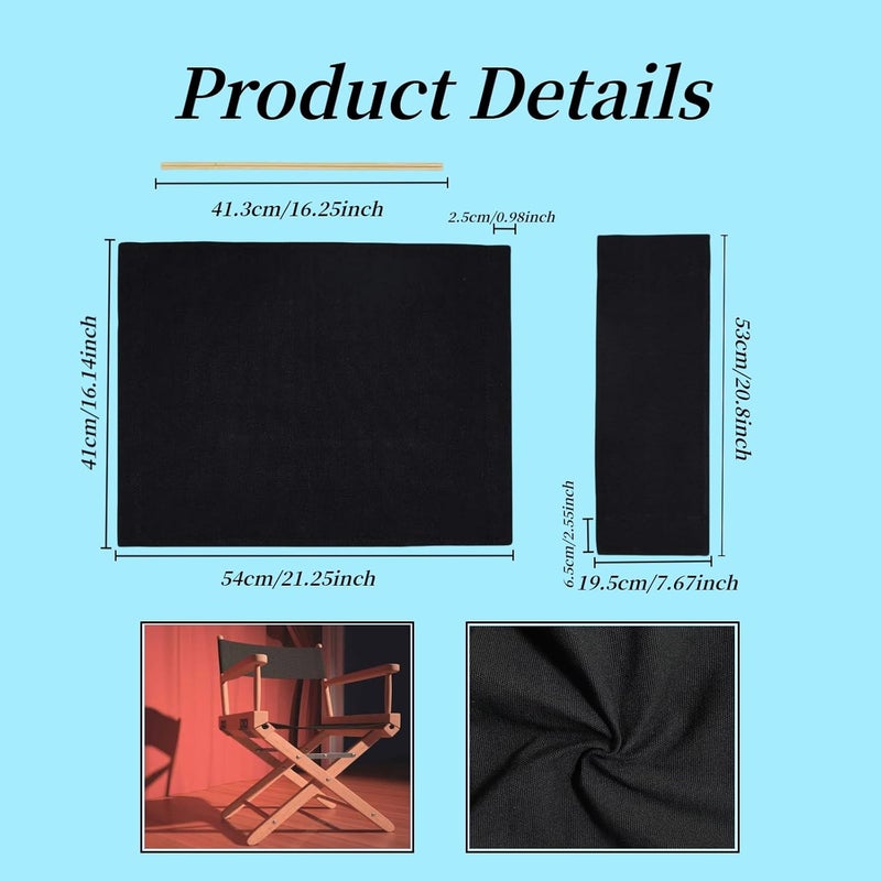 wonofa 2 Set Director Chair Canvas Replacement with Wood Stick,21.2" L x 16.1" W/21.2X 7.8 Portable Replacement Cover Canvas for Directors Chair，Casual Director Chair Replacement Canvas (Black) - Image 2
